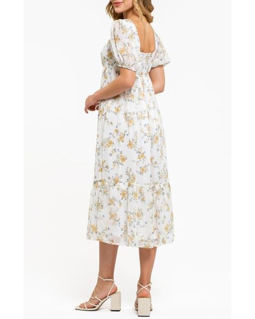 AUGUST SKY White Balloon Sleeve Midi Dress