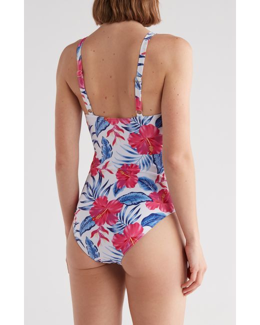 Nicole Miller Red Side Ruching One-piece Swimsuit