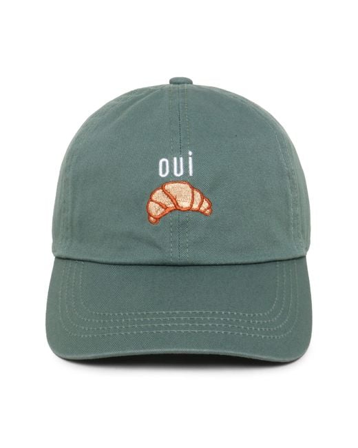 David & Young Green Oui Croissant Embroidered Cotton Baseball Cap
