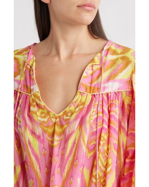 Farm Rio Red Pineapple Tapestry Tie Neck Top