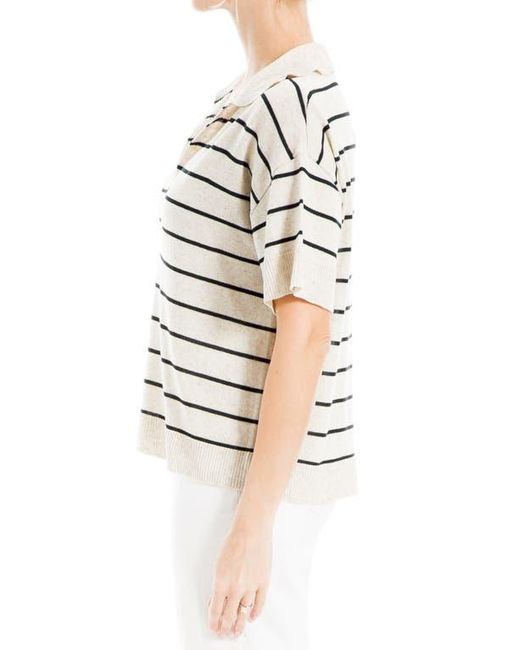 Max Studio White Stripe Knit Polo Sweater