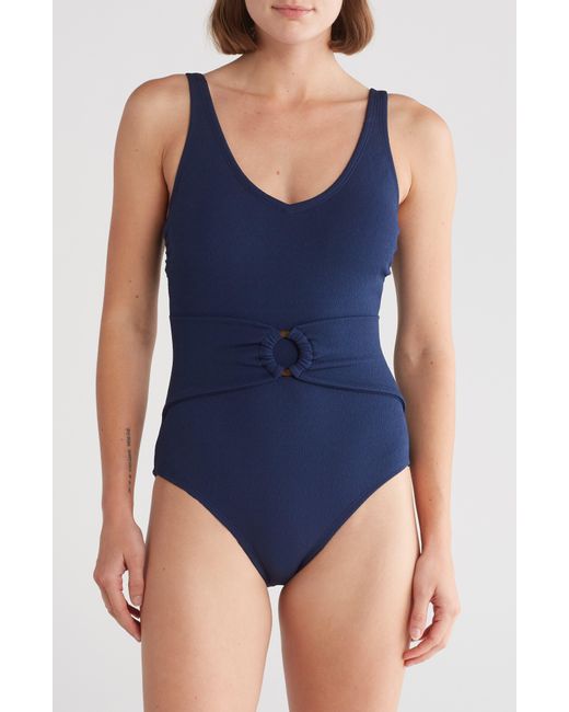 Bleu Rod Beattie Blue Scoop Neck Belted One-piece Swimsuit