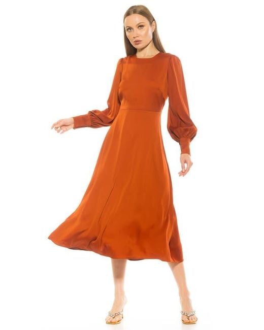 Alexia Admor Orange Sophie Long Sleeve Fit & Flare Maxi Dress