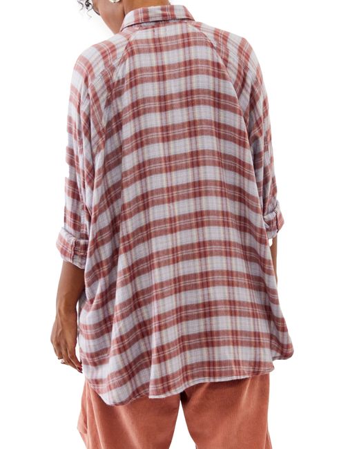 BDG Red Brendon Plaid High-low Flannel Button-up Shirt