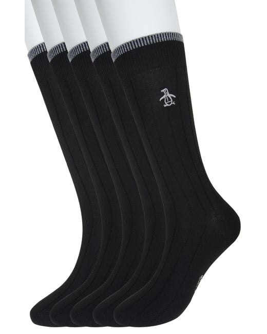 Original Penguin Black Assorted 5-pack Rib Dress Socks for men