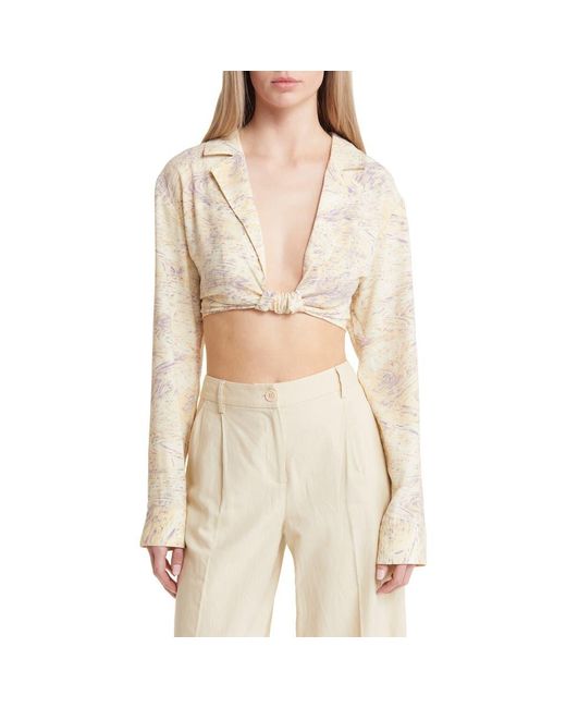 Open Edit Natural Knot Crop Camp Shirt