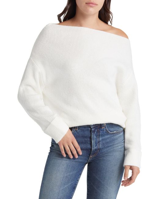 Treasure & Bond White One-shoulder Rib Sweater
