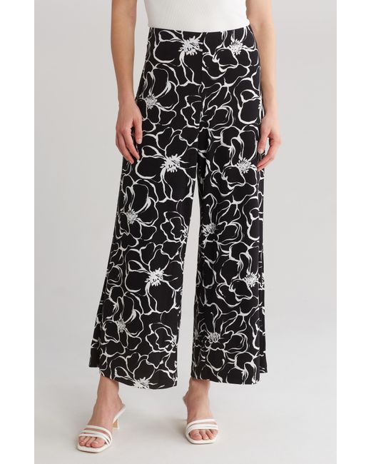 Adrianna Papell Black Floral Crepe Jersey Pull-on Pants