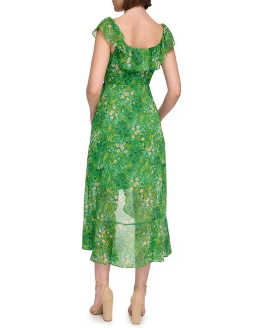 Kensie Green Ruffle Faux Wrap Dress