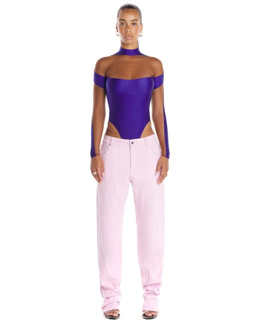 Mugler Purple Illusion Inset Long Sleeve Bodysuit