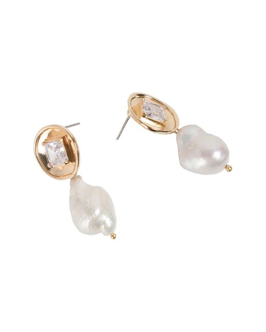 Saachi White Gemstone Baroque Pearl Drop Earring