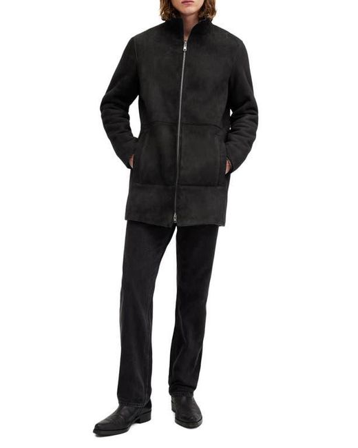 AllSaints Black Stride Funnel Neck Genuine Shearling Coat for men