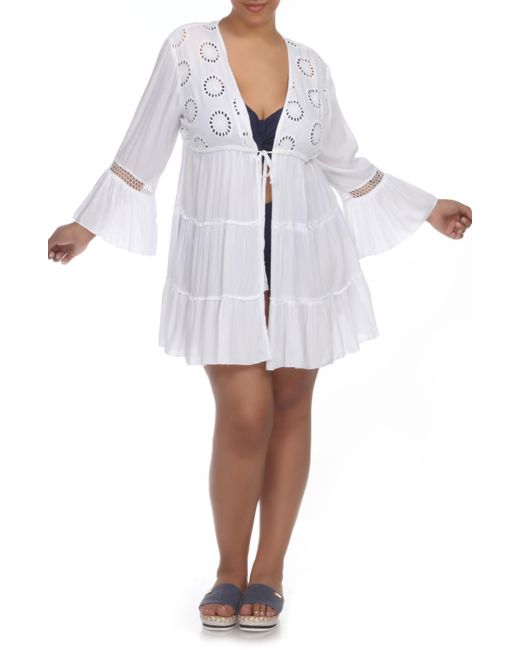 Boho Me White Tiered Tie Front Cover-up Duster