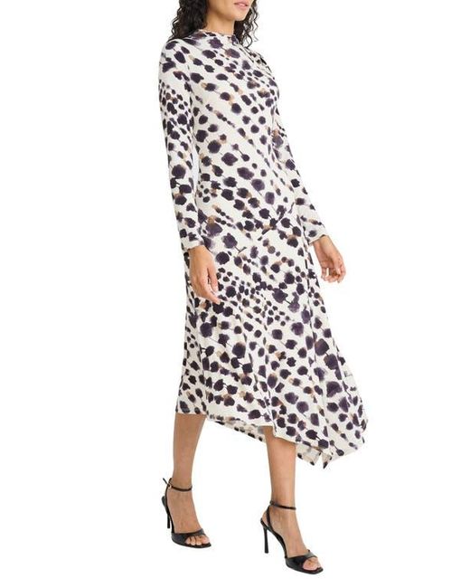 Maggy London White Long Sleeve Asymmetric Hem Midi Dress