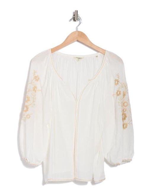 Max Studio White Embroidered Peasant Top