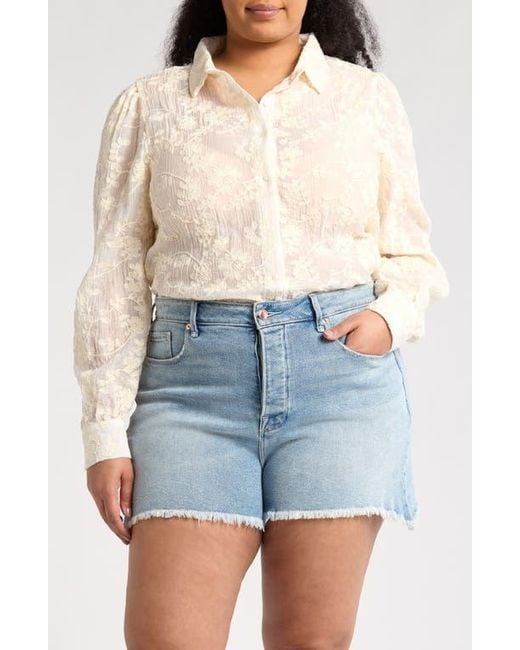 Forgotten Grace Blue Embroidered Button Down Top
