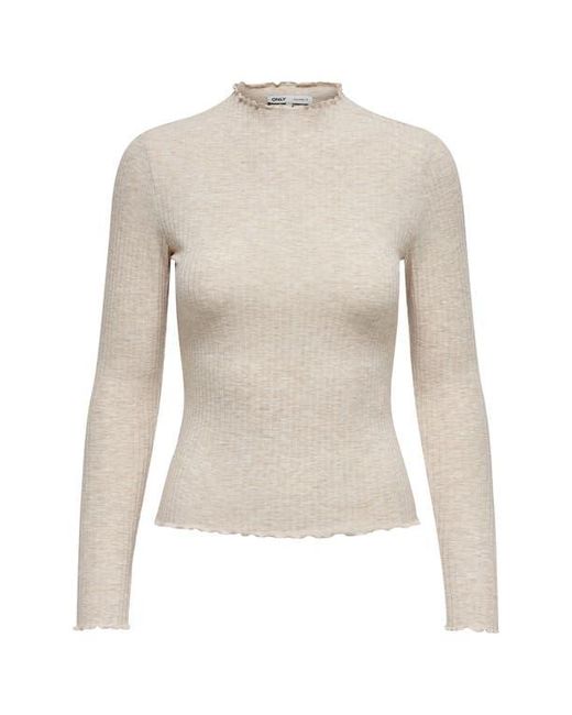 ONLY Natural Emma Funnel Neck Ribbed Sweater