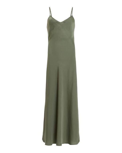 all saints green slip dress Bryony V-Neck Midi Slip Dress RIFLE GREEN