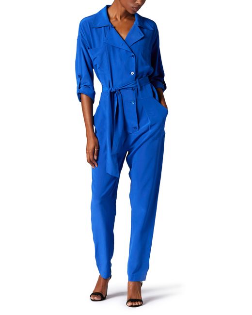 Equipment Blue Fernande Long Sleeve Silk Jumpsuit