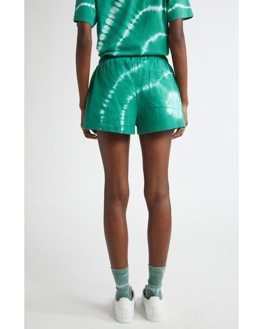 Sporty & Rich Green Serif Tie Dye Logo Cotton Disco Shorts