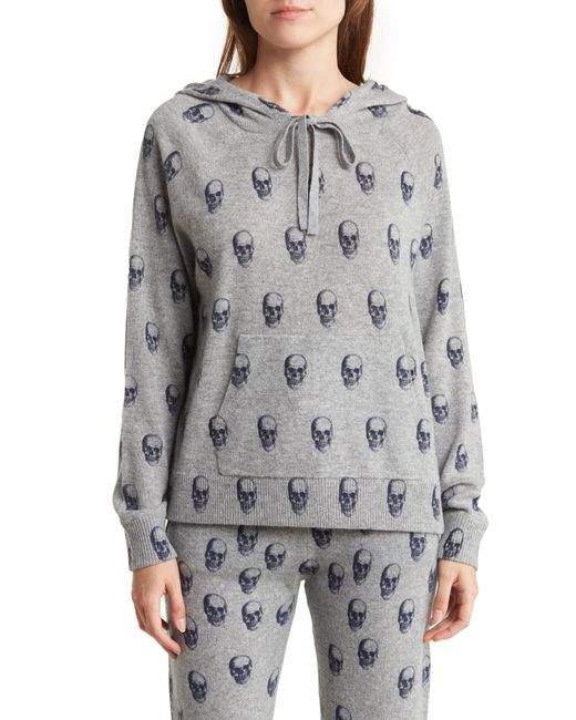 Skull Cashmere Gray Oaklyn Skull Print Cashmere Hoodie In Mid Heather Grey/navy At Nordstrom Rack