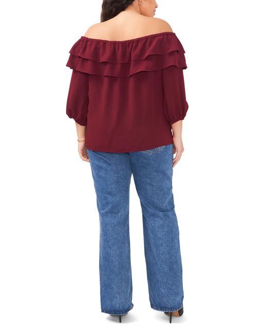 Vince Camuto Red Off The Shoulder Double Ruffle Top