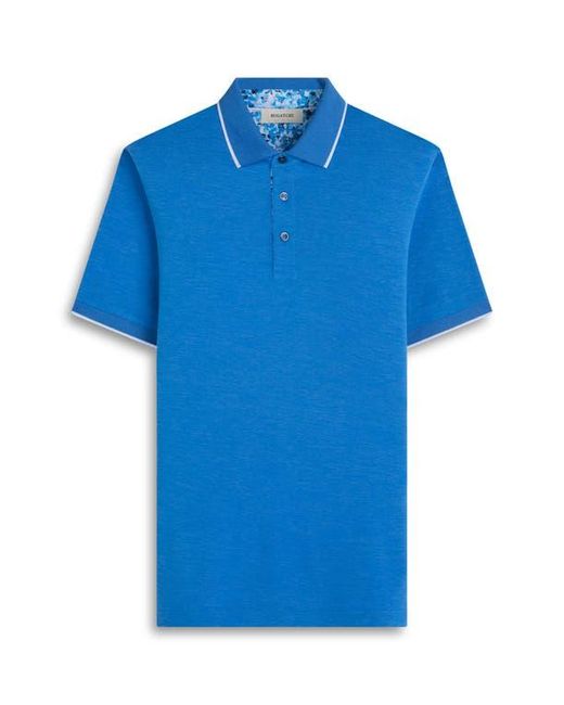 Bugatchi Blue Three-Button Performance Polo for men