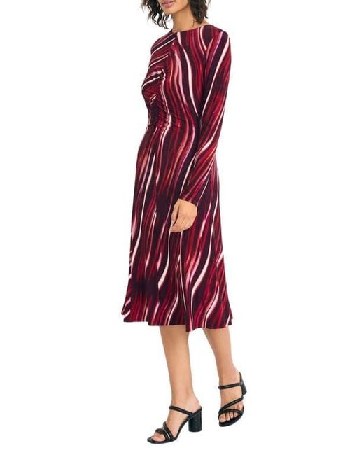 Maggy London Red Long Sleeve Mesh Midi Dress