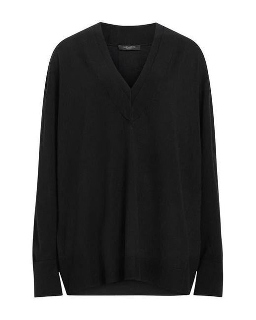 AllSaints Black Bern V-Neck Wool Sweater