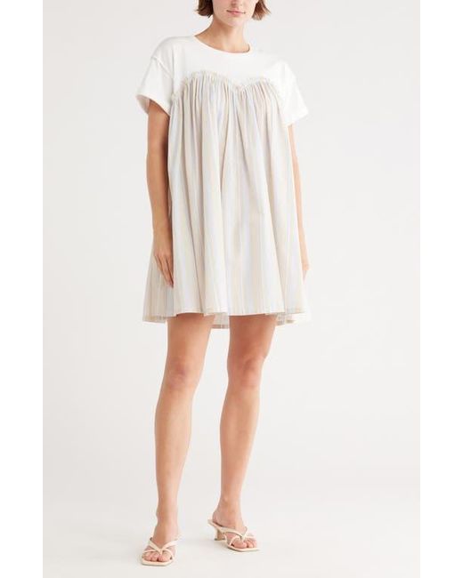 Wishlist Gray Stripe Twofer Mixed Media Cotton Babydoll Dress