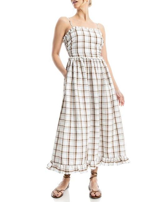 Max Studio White Plaid Ruffle A-Line Midi Dress