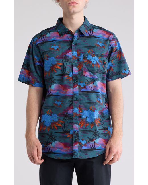 Hurley Blue Print Cotton Button-up Shirt for men