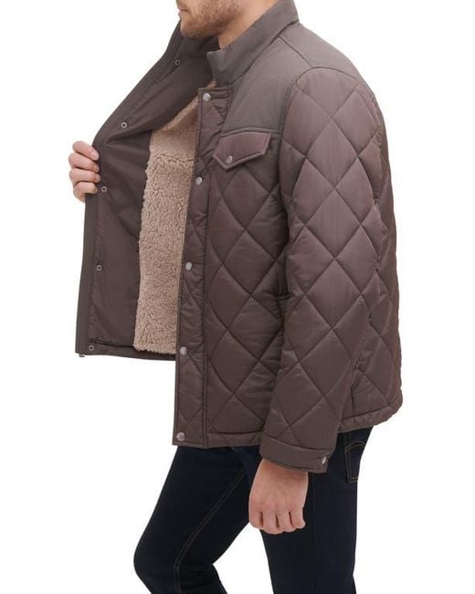 Cole Haan Brown Cole Haan Mixed Media Faux Shearling Lined Diamond Quilted Jacket for men
