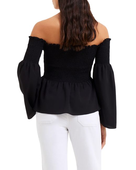 French Connection Black Smocked Off The Shoulder Blouse