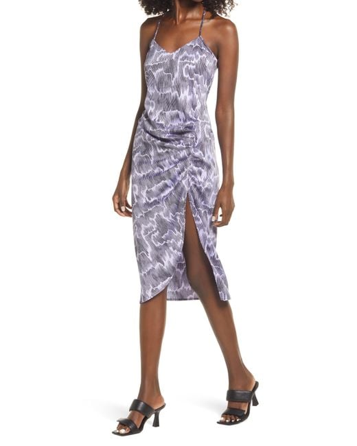 Open Edit Multicolor Strappy Shirred Sleeveless Midi Dress In Purple Animal Camouflage At Nordstrom Rack