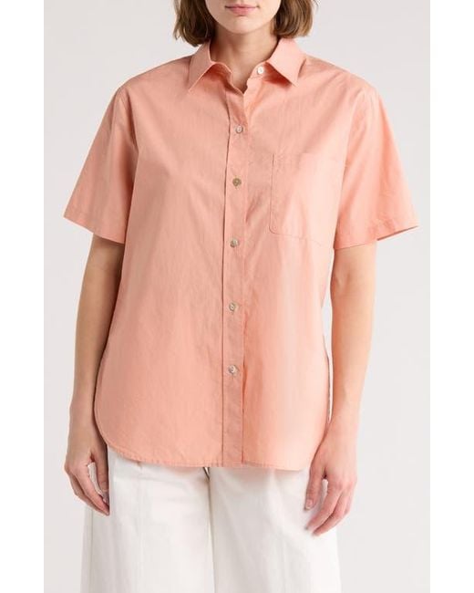 Vince Pink Short Sleeve Cotton Poplin Button-Up Shirt