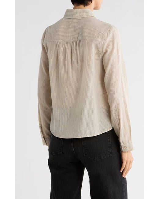 Max Studio Natural Stripe Appliqué Button-Up Shirt