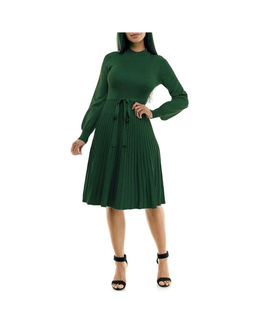 fitted long sleeve denim dress Denim Belted Midi Dress S