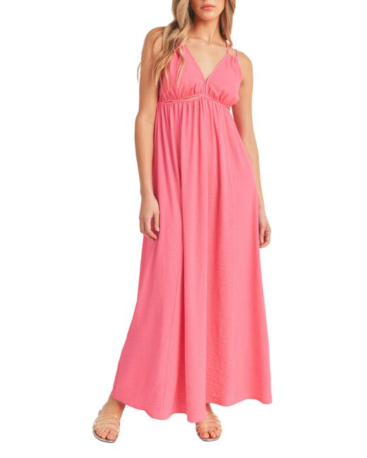Lush Pink Empire Waist Cutout Maxi Dress