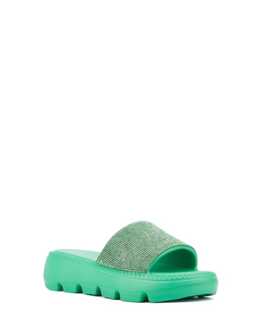 Olivia Miller Green Glitter Gaze Platform Slide Sandal
