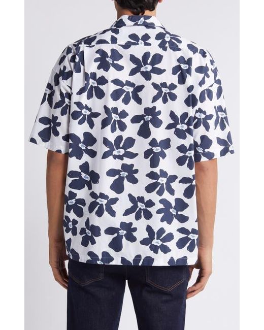 Boss Blue Drew Palm Print Stretch Camp Shirt for men