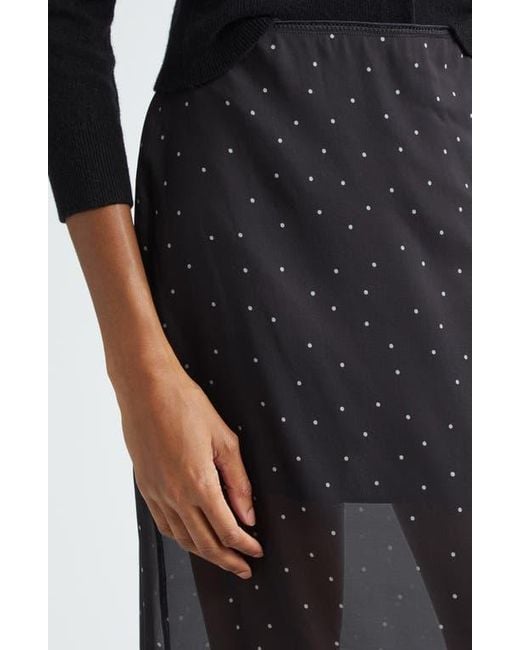 Vince Black Polka Dot Sheer Stretch Silk Midi Skirt
