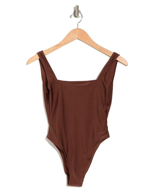Satin Shiny Square Neck Onepiece Swimsuit In Brown At Nordstrom Rack Lyst