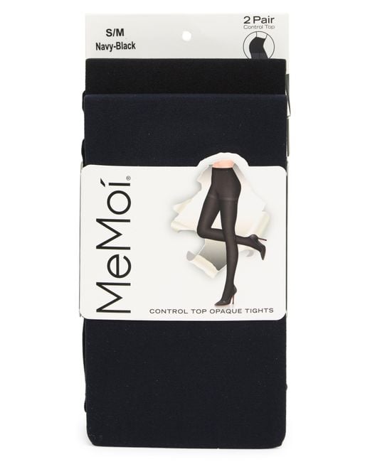 Memoi Black 2-pack Solid Control Top Tights
