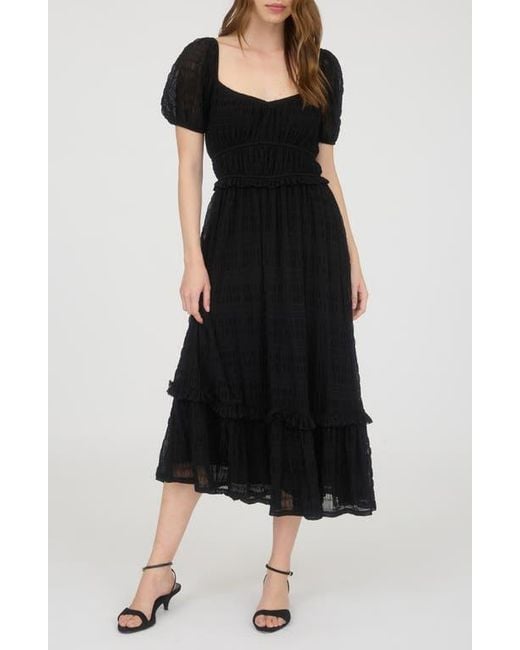 AUGUST SKY Black Puff Sleeve Tiered Midi Dress
