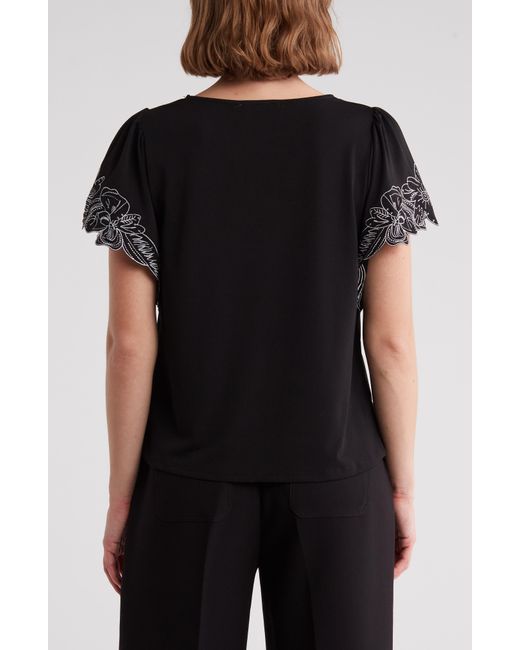 Adrianna Papell Black Embroidered Trim T-shirt