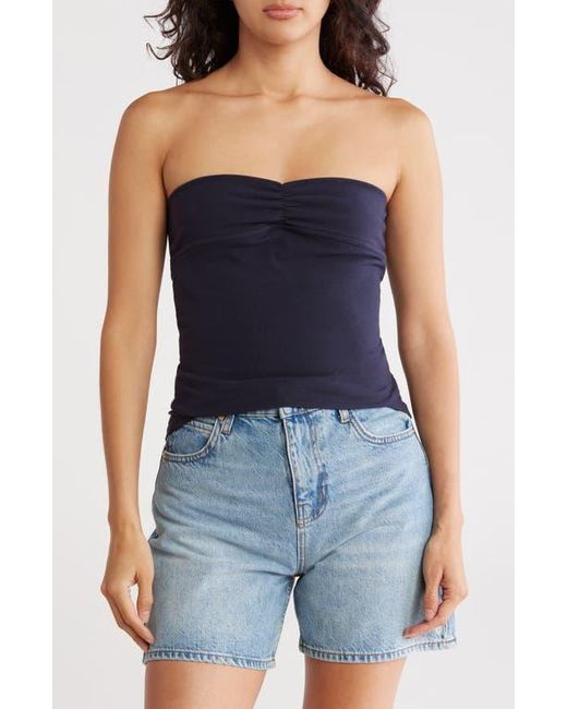 Madden Girl Blue Foldover Ruched Crop Tube Top