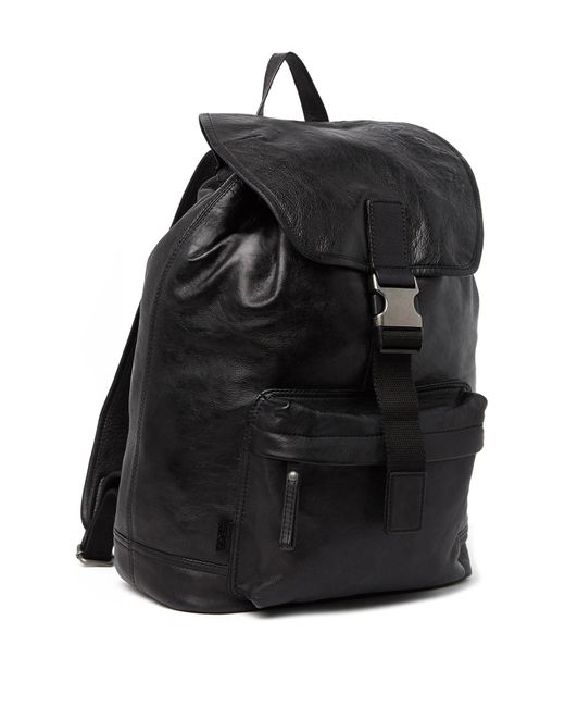 frye black leather backpack