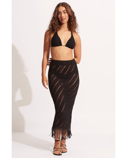 Seafolly Black Marrakesh Tassel Cover-up Midi Skirt