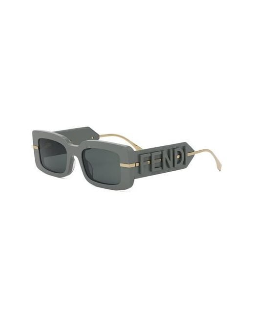 Fendi Gray Graphy 51Mm Rectangular Sunglasses